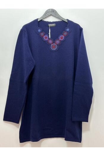Desen Triko Pure Wool V-neck Long Sleeve Embroidered Blouse