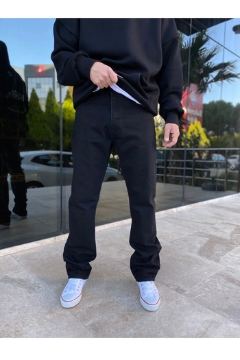 çerme Men's Plain Black Baggy Jeans