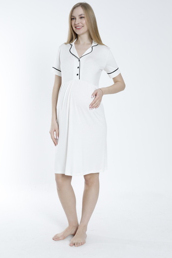 Miss Dünya Lissa Buttoned Stripe Detailed Maternity and Maternity Nightgown