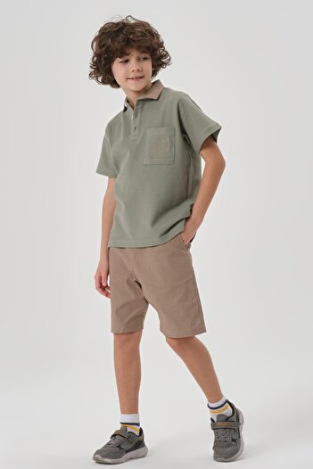 Black One Boy's Cotton Print Detailed Polo Neck T-Shirt Shorts Summer Bottom Top Set