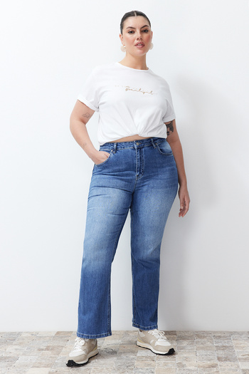 Trendyol Curve Blugi evazați cu talie înaltă, albastru deschis, mai sustenabili TBBSS24CJ00037