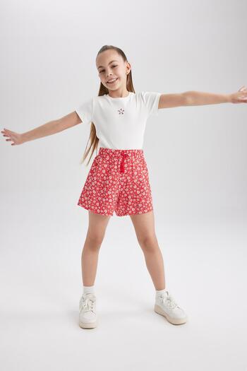 DeFacto Girl's Flower Patterned Viscose Shorts T3846a623hs
