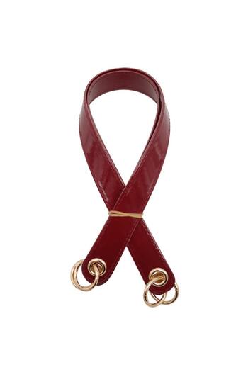 angel çanta aksesuar Shiny Patent Leather Double Bag with Bird Eyes - Burgundy Color with Handle, Light Gold Metal