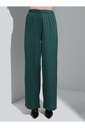 Refka Satin Tie Detailed Tunic & Trousers Double Set - Emerald Green - Refka