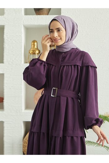 Neways Buckle Belt Detailed Hijab Dress - Plum - Neways