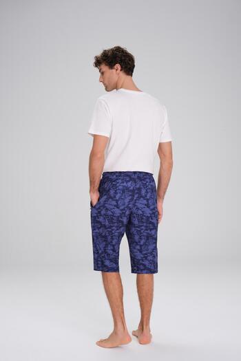 Haşema Patterned Navy Blue Long Men's Pool and Sea Shorts 24-14