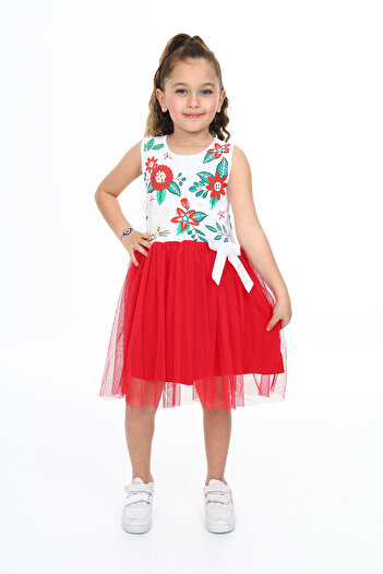 e-çocuk Floral Printed Tulle Girl's Dress - 303520