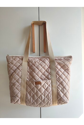 IŞIK Beige Quilted Bag - 4 Pocket Design