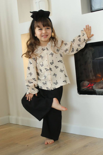 Tarz Çocuk Butterfly Printed Girl's Top and Bottom Set