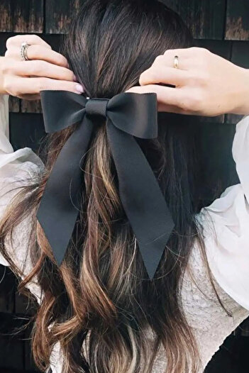 Hayalperest boncuk Women's Hair Clip Satin Automatic Barrette Hair Clip Black