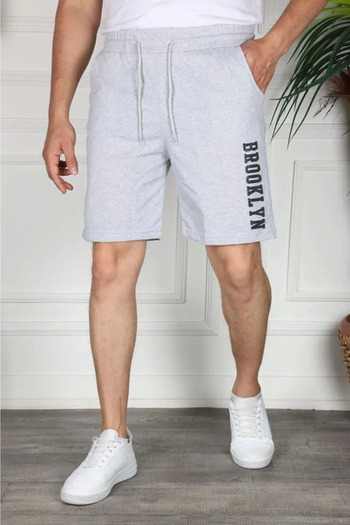 Josette Brooklyn Combed Cotton Shorts - Gray Printed with Pockets