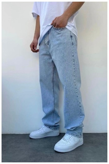 çerme Blue Color Loose Fit Jeans with Acid Washing