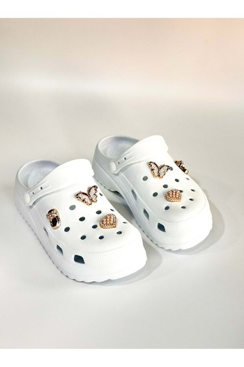 Akınal Bella Akınalbella BA04510 White Women's Daily Beach Eva High-Sole Slippers with Accessories - White - 38