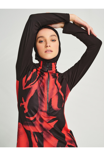 ALFASA Patterned Garnished Long Sleeve Pool Swimsuit