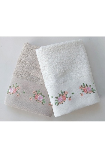 EMİLLİE Set of 2 Bamboo Embroidered Spring Towels - 50x90 cm