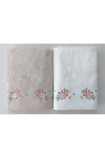 EMİLLİE Set of 2 Bamboo Embroidered Spring Towels - 50x90 cm