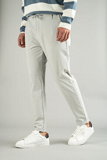 bombe Men's Gray Side Pocket Belted Elastic Laced Double Leg Slim Fit Jogger Trousers
