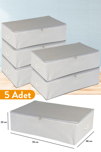 Serstil 5 Pieces - Mega Size Anthracite Striped Storage Bag Under Plinth 74 x 46 x 22 cm