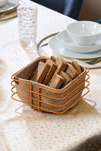 Edora Home Orange Oval Square Bread Basket Stylish, Bread Bowl Wicker Knitted Macrame - Multi-Purpose Metal Stainless