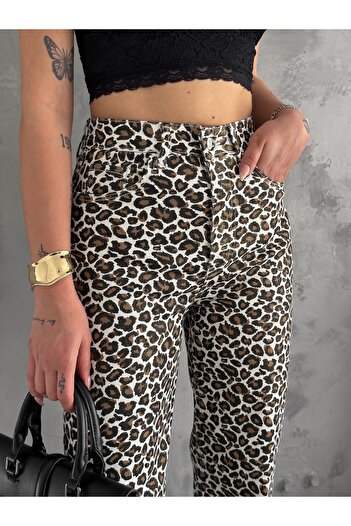 efstyle leopard print light glittery lycra palazzo denim trousers