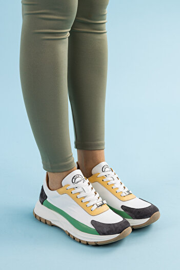 Getcho Cove Kadın Beyaz Gri Renkli Spor Ayakkabı Rahat Taban Trend Günlük Sneaker Model Şık Kombinler İçin