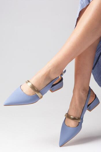 Mio Gusto Laura Blue Color Open Back Matte Satin Fabric Women's Short Heeled Shoes