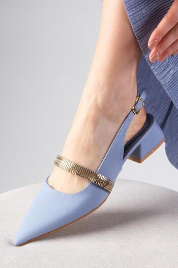 Mio Gusto Laura Blue Color Open Back Matte Satin Fabric Women's Short Heeled Shoes