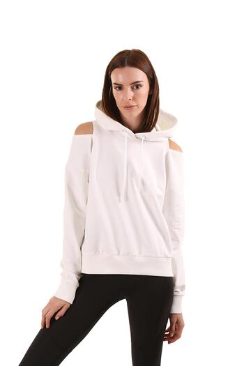 GRAB Women's Hooded Shoulder Detailed White Sweatshirts