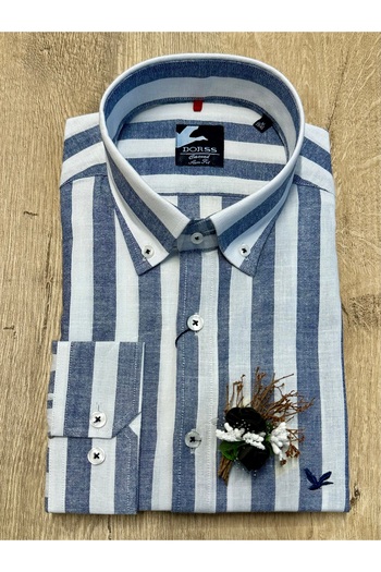 Dorss Long Sleeve Buttoned Collar Slim Fit 100% Cotton Striped Shirt