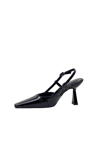 bescobel Women's Yojda Black Patent Leather Heeled Open Back Shoes 8 CM 765
