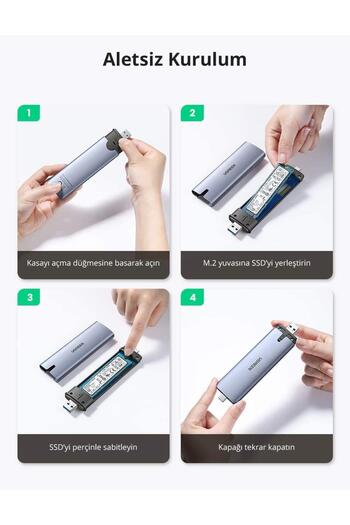 Ugreen M.2 Sata Ssd Ngff Usb-a Usb-c 3.1 Gen 2 Key B / B M Disk Kutusu