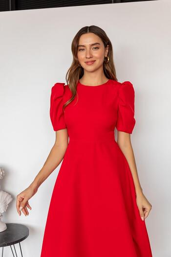 vuvutasarım Flexible Scuba Crepe Fabric Midi Length Flared Cut Evening Dress Homecoming Dress