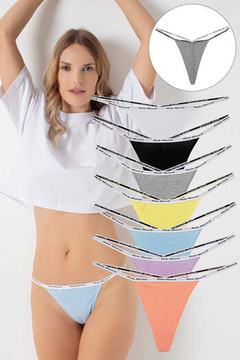 pink mood Thin Band Rubber Cotton Sexy t Thong 7 Pack