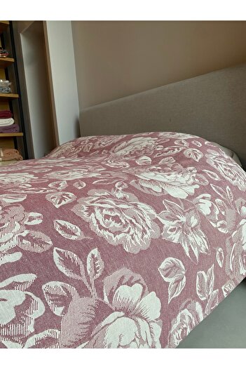 Lucy and Home 100% COTTON ROSE PATTERNED DOUBLE PERSONAL PİKE, BED COVER 220X240cm