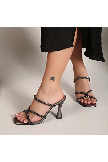 KIRCA SHOES Mesut Kırca 1332 Kadın Platin Ayakkabı Olabilen Abiye Taşlı Terlik