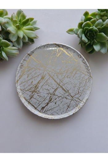 Freya YANPA TICARET FREYA 32 CM MELAMIN ROUND TRAY WHITE GOLD TRAY
