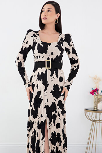 PULLIMM Square Neck Slit Dress 3178