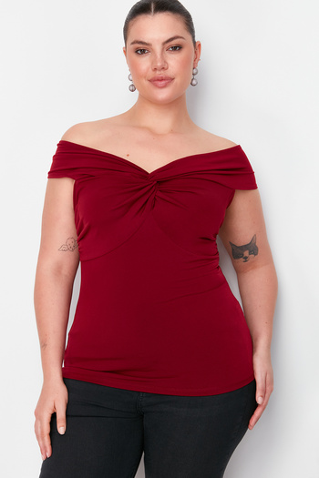 Trendyol Curve Burgundy Knot Detailed Knitted Blouse TBBSS24AF00085