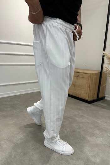 MADZEYMODA Men's Baggy Loose Fit White Jogger