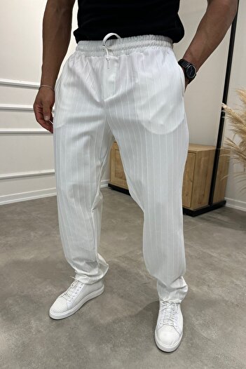 MADZEYMODA Men's Baggy Loose Fit White Jogger