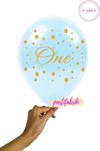 Partifabrik One Printed 1 Year Old Blue Pastel Balloon