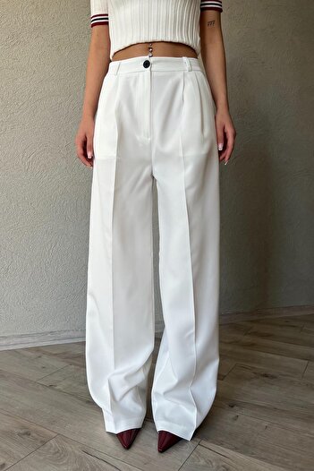 Seda Yalçın Atelier Ecru Pleated Detailed Palazzo Trousers