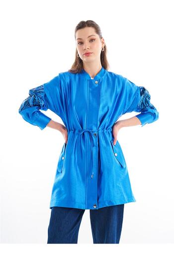 Kayra Embroidered Adjustable Waist Jacket Sky Blue