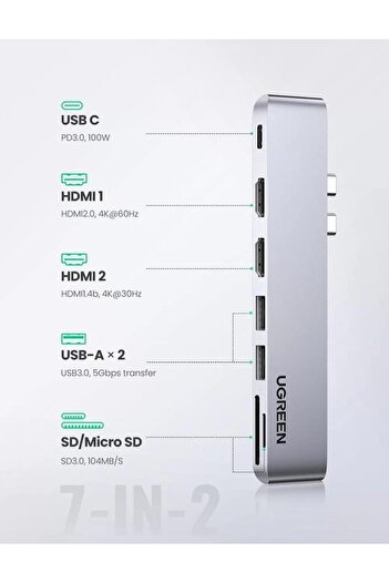 Ugreen Macbook Pro Air Için Thunderbolt 3 Type-c Hdmı Usb 3.0 Sd Kart Okuyucu Hub Adaptör