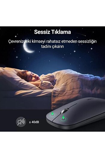 Ugreen 2.4ghz Sessiz Tuşlu Kablosuz Optik Mouse Gri