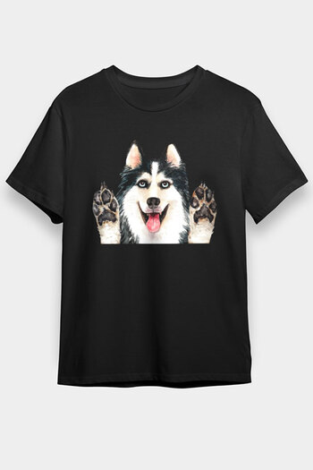 Darkhane Black Husky Haski Unisex T-Shirt - Siberian Husky Paws T-Shirt