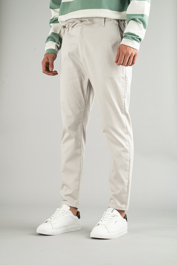 bombe Men's Oslo Side Pocket Waist Belt Elastic Laced Double Leg Slim Fit Jogger Trousers Stone