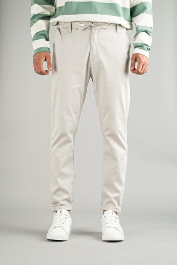 bombe Men's Oslo Side Pocket Waist Belt Elastic Laced Double Leg Slim Fit Jogger Trousers Stone