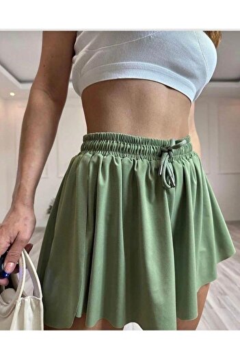 Benisengiydir Green Women's Sports Shorts Skirt - Loose Cut and Tights Inside