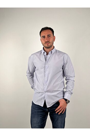 Mad&Calf Чоловіча сорочка Slim Fit з тонкою смужкою та довгими рукавами